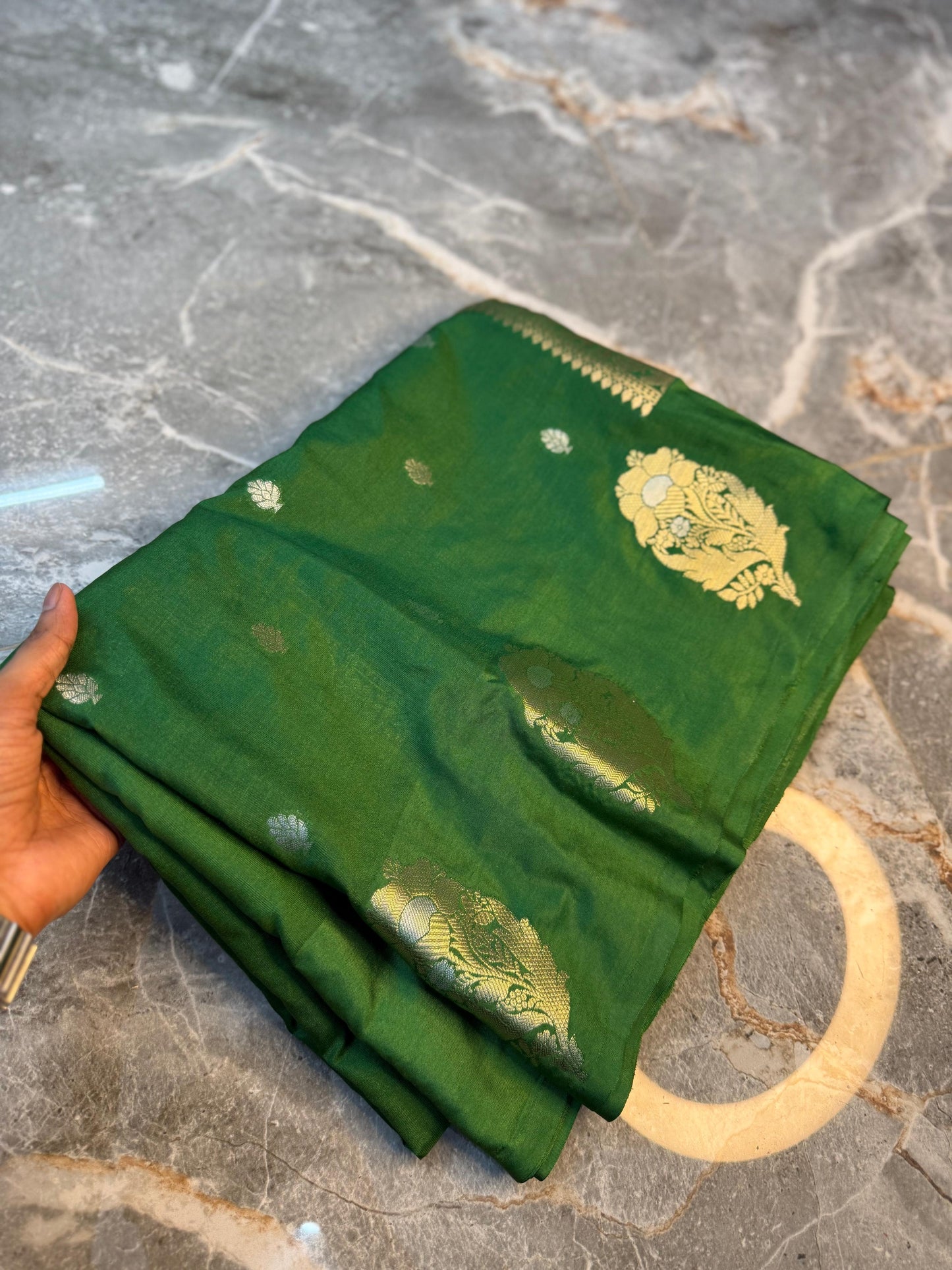 Banarasi Semi Katan Silk Saree with Sona Rupa Mina Buti - BSKSGR31