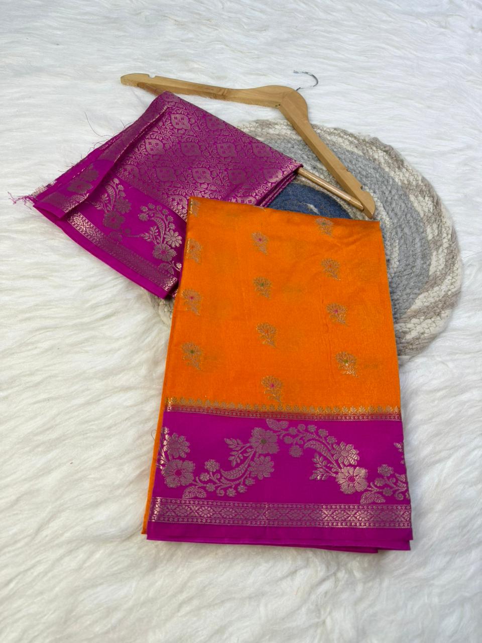 Royal Banarasi Semi Katan Silk Saree with Aada Mina Border Weaving - RBSKSOP072