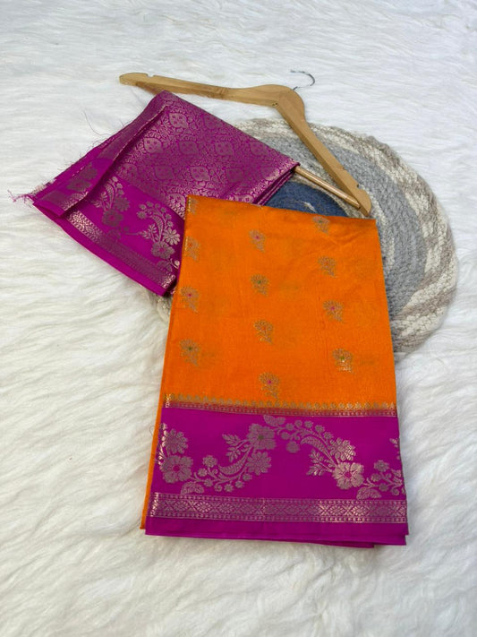 Royal Banarasi Semi Katan Silk Saree with Aada Mina Border Weaving - RBSKSOP072