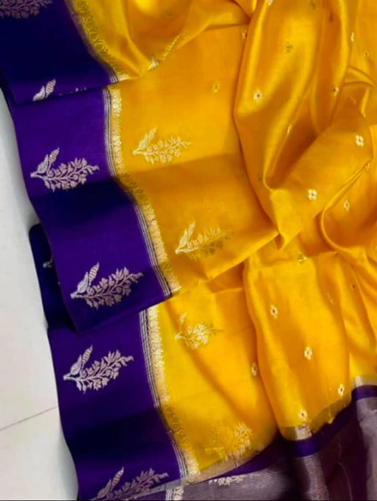 Sunshine Yellow Banarasi Semi Katan Silk Saree - SYBSKS08