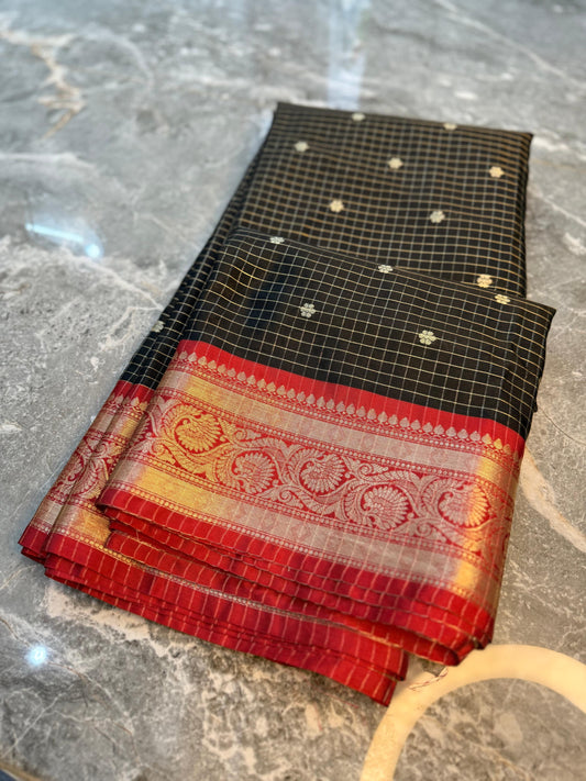 Banarasi Check Pattu Silk Saree - BCPSBR052