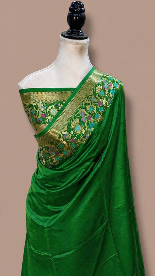 Banarasi Raw Mango Silk Saree with Floral Mina Border - BRMSDG105