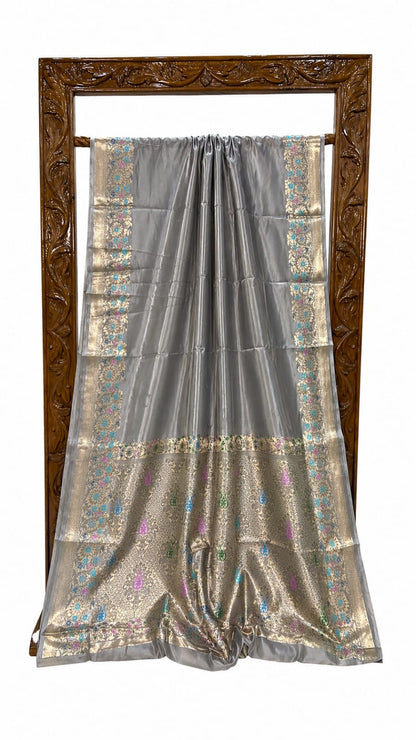 Banarasi Raw Mango Silk Saree with Floral Mina Border - BRMSLG107
