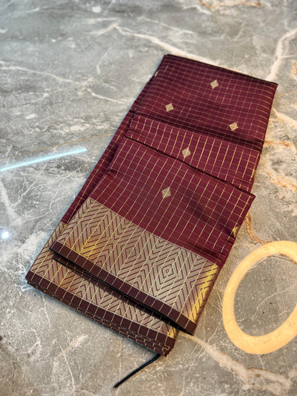 Banarasi Check Pattu Saree with Small Buti Design - BCPSBD061