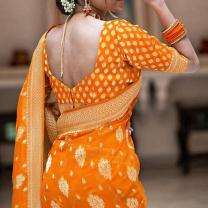 Orange Banarasi Georgette Silk Saree - DOBGS082