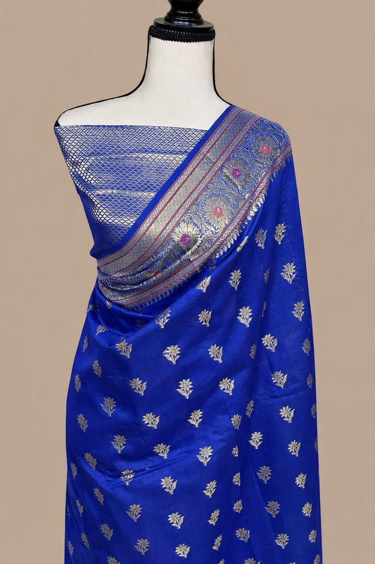 Royal Blue Banarasi Semi Katan Silk Saree - BSKRBG024