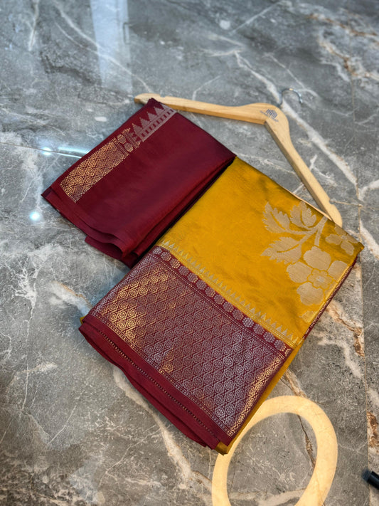 Banarasi Semi Katan Soft Silk Saree with Double Zari Aada Border - BSKSSY055