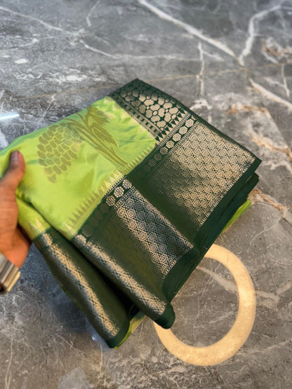 Banarasi Semi Katan Soft Silk Saree with Double Zari Aada Border - BSKSSG051