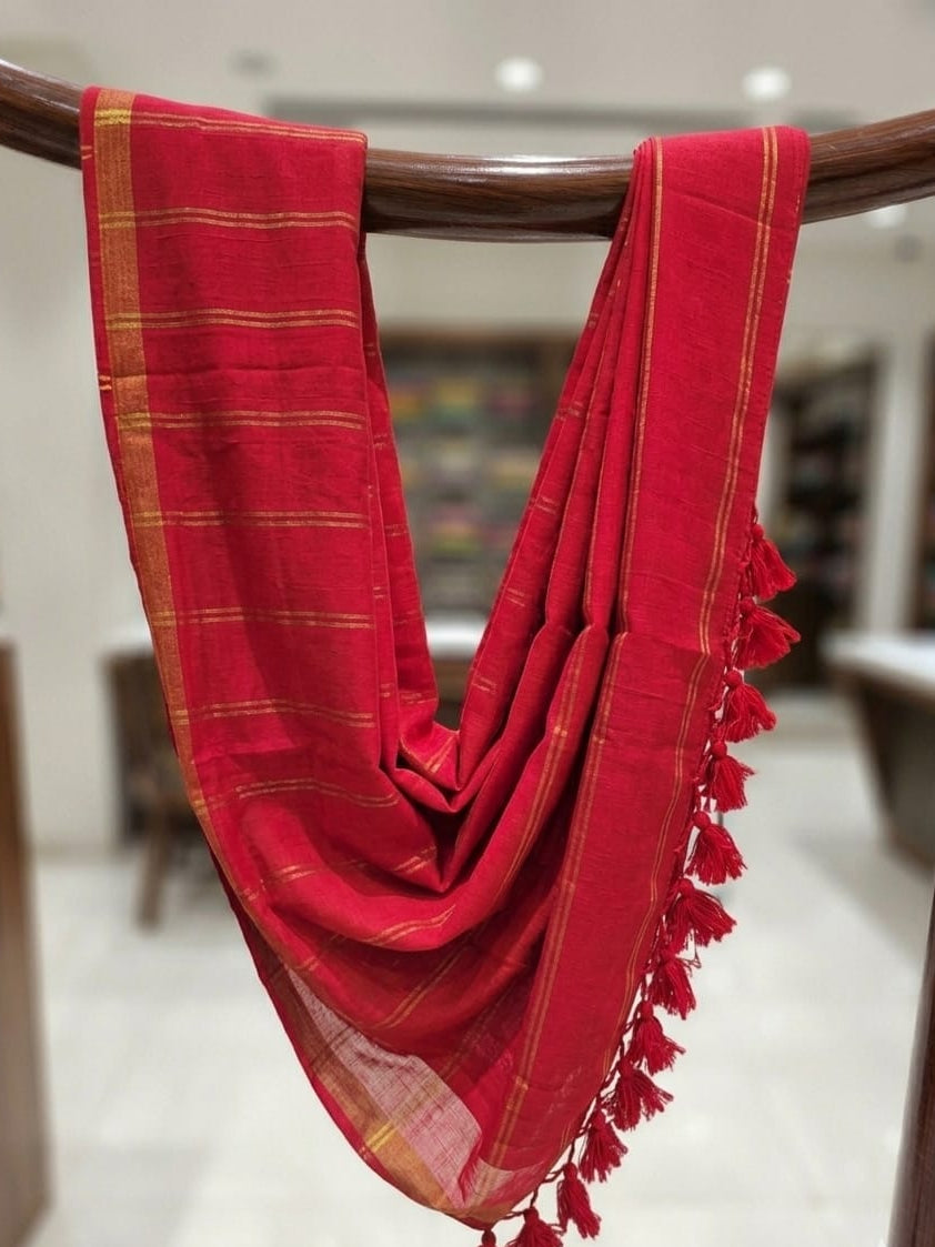 Pure Mulmul Double Zari Lines Saree | Handloom | MDZ001