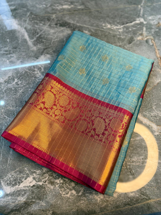Banarasi Check Pattu Silk Saree - BCPSLB003