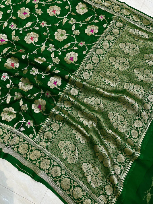 Banarasi Georgette Silk Saree with Silver Mina Jaal Weaving - BGSMJ062