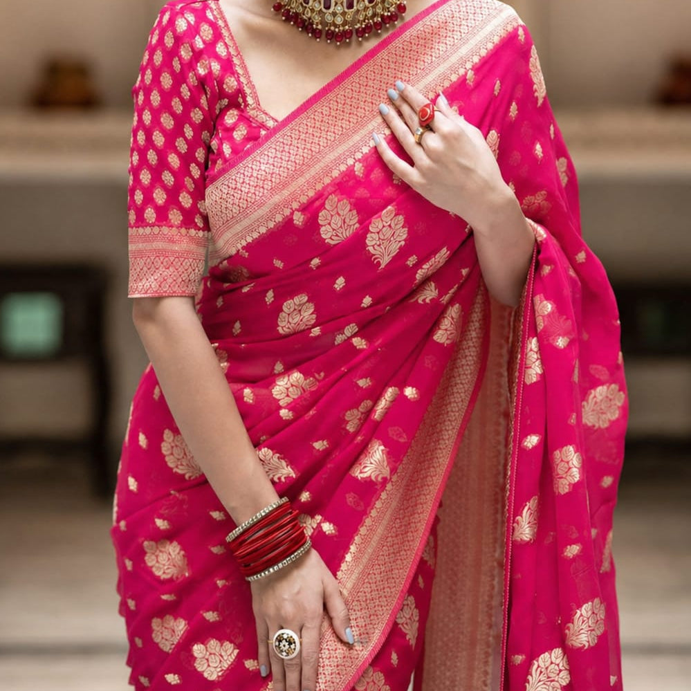 Pink Banarasi Georgette Silk Saree - DPBGS083