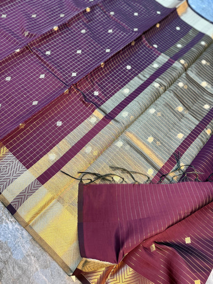 Banarasi Check Pattu Saree with Small Buti Design - BCPSBD061