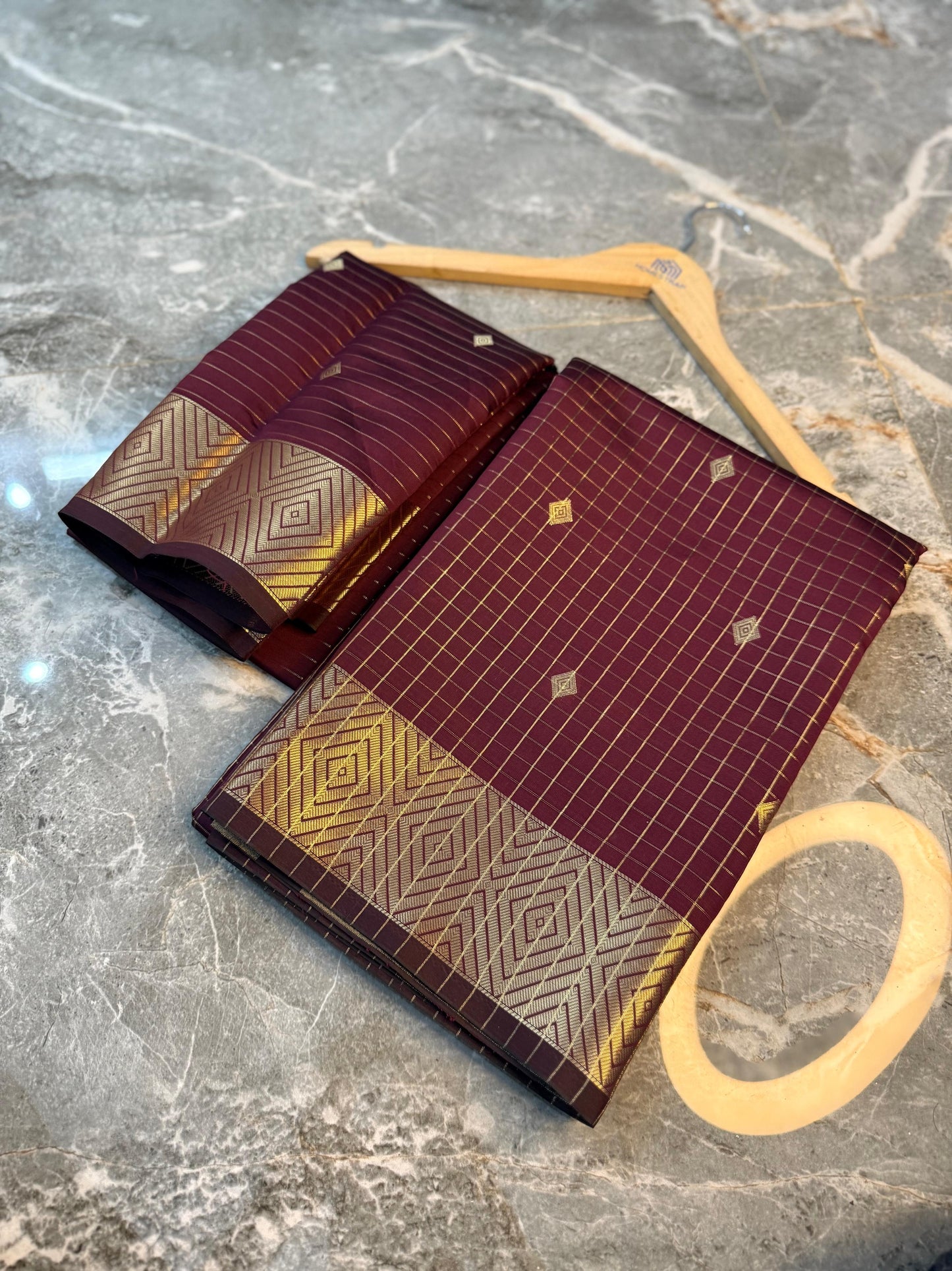 Banarasi Check Pattu Saree with Small Buti Design - BCPSBD061