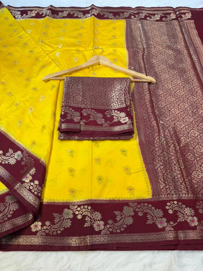 Royal Banarasi Semi Katan Silk Saree with Aada Mina Border Weaving - RBSKSOYM73