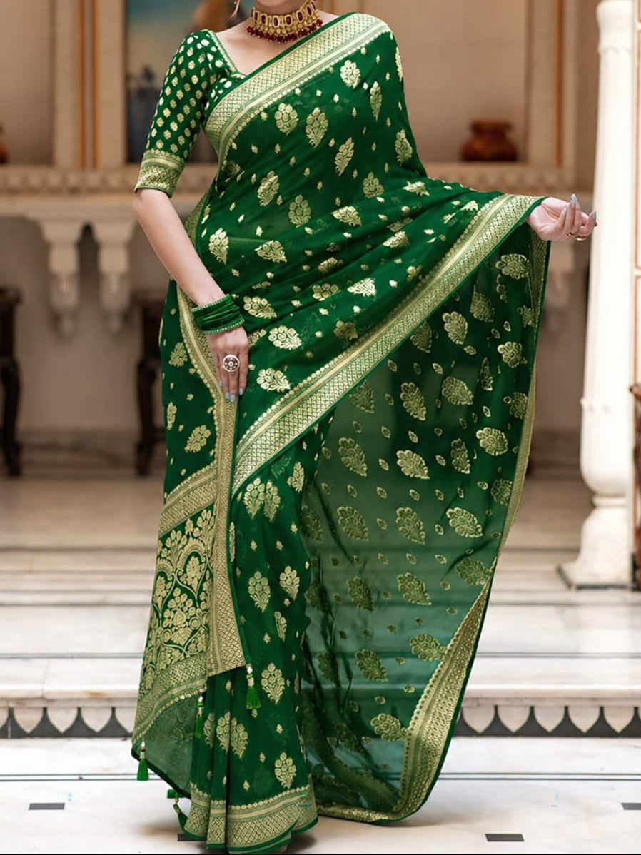 Dark Green Banarasi Georgette Silk Saree - DGBGS086