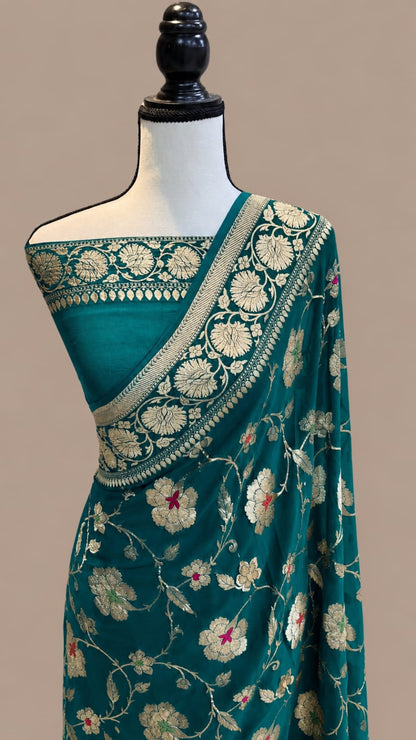 Banarasi Georgette Silk Saree with Silver Mina Jaal Weaving - BGSMJ055