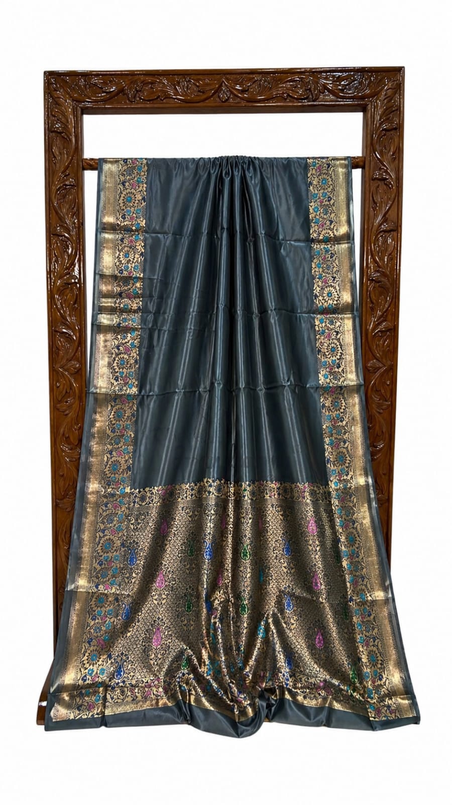 Banarasi Raw Mango Silk Saree with Floral Mina Border - BRMSGY109