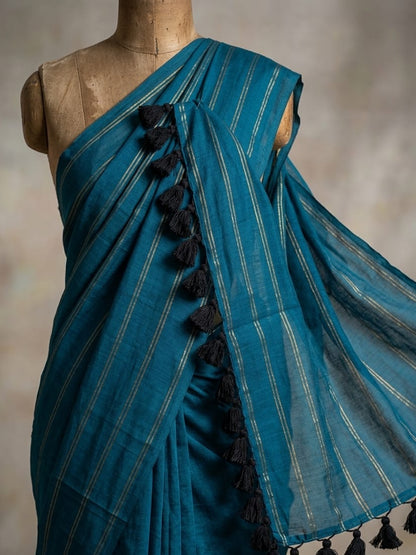 Pure Mulmul Double Zari Lines Saree | Handloom | MDZ004