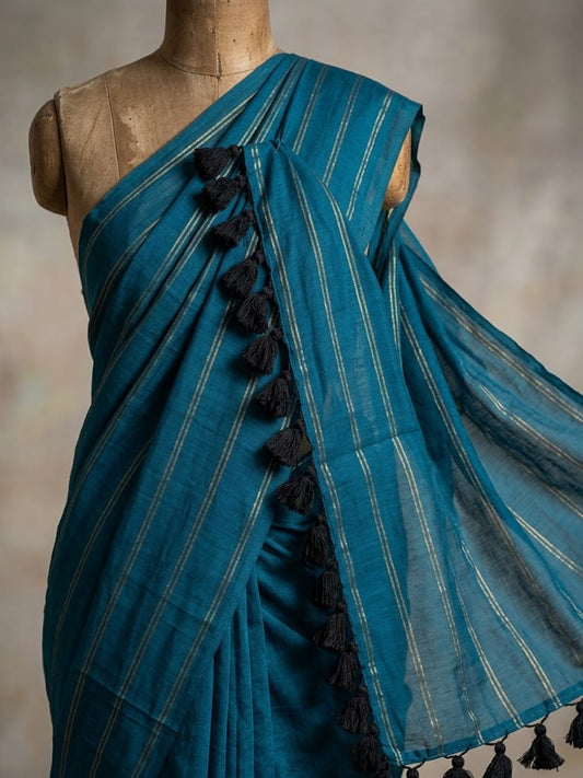 Pure Mulmul Double Zari Lines Saree | Handloom | MDZ004