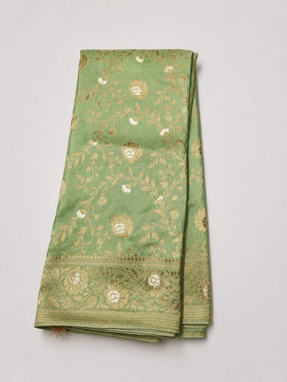 Luxury Banarasi Semi Katan Silk Saree with Intricate Jaal Weaving - BSKSJWG03