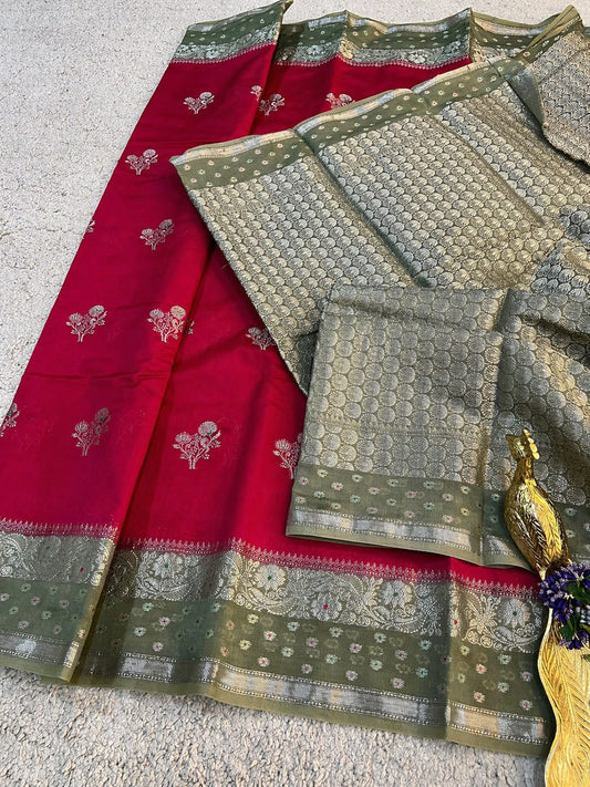 Rani Red Banarasi Semi Katan Silk Saree - BSKRDS033