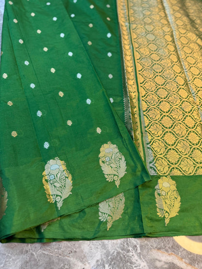 Banarasi Semi Katan Silk Saree with Sona Rupa Mina Buti - BSKSGR31
