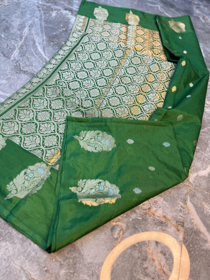 Banarasi Semi Katan Silk Saree with Sona Rupa Mina Buti - BSKSGR31