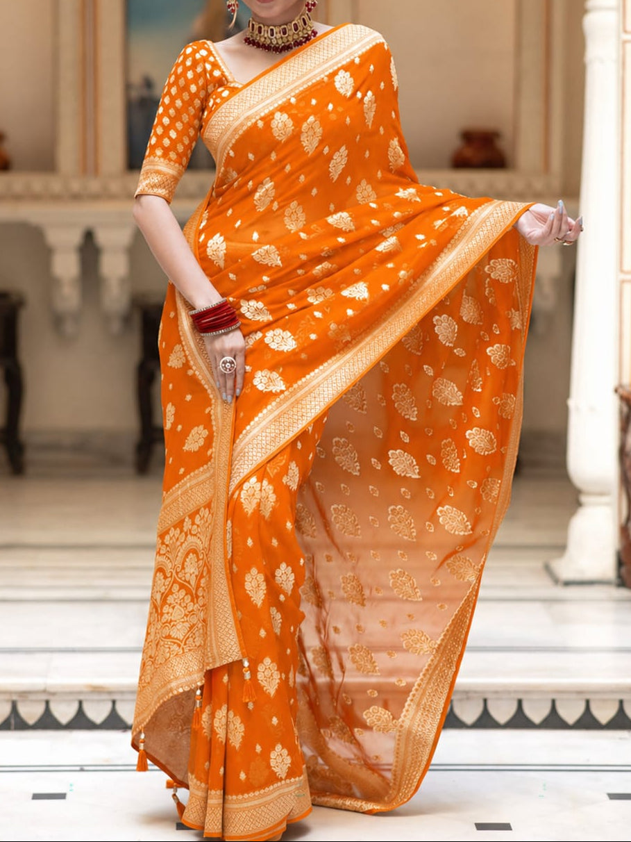 Orange Banarasi Georgette Silk Saree - DOBGS082