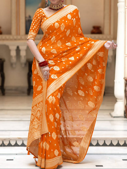 Orange Banarasi Georgette Silk Saree - DOBGS082