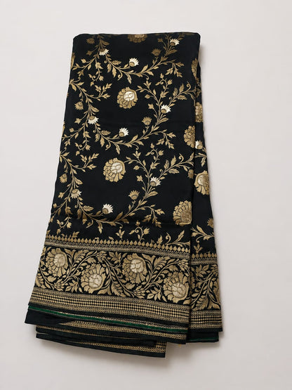 Luxury Banarasi Semi Katan Silk Saree with Intricate Jaal Weaving - BSKSJWB02