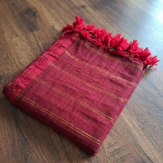 Pure Mulmul Double Zari Lines Saree | Handloom | MDZ001
