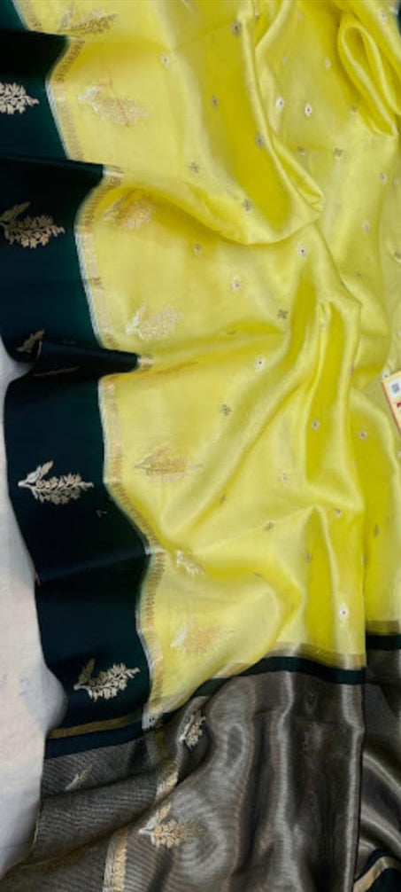 Lime Green Banarasi Semi Katan Silk Saree - LGBSKS09