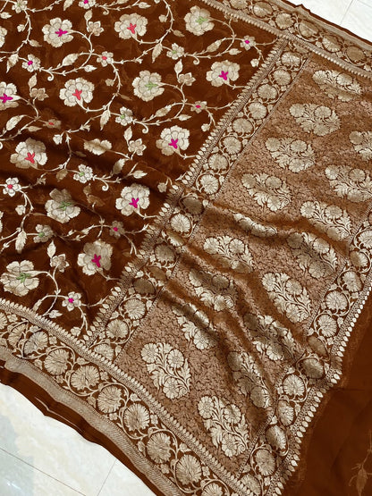 Banarasi Georgette Silk Saree with Silver Mina Jaal Weaving - BGSMJ061