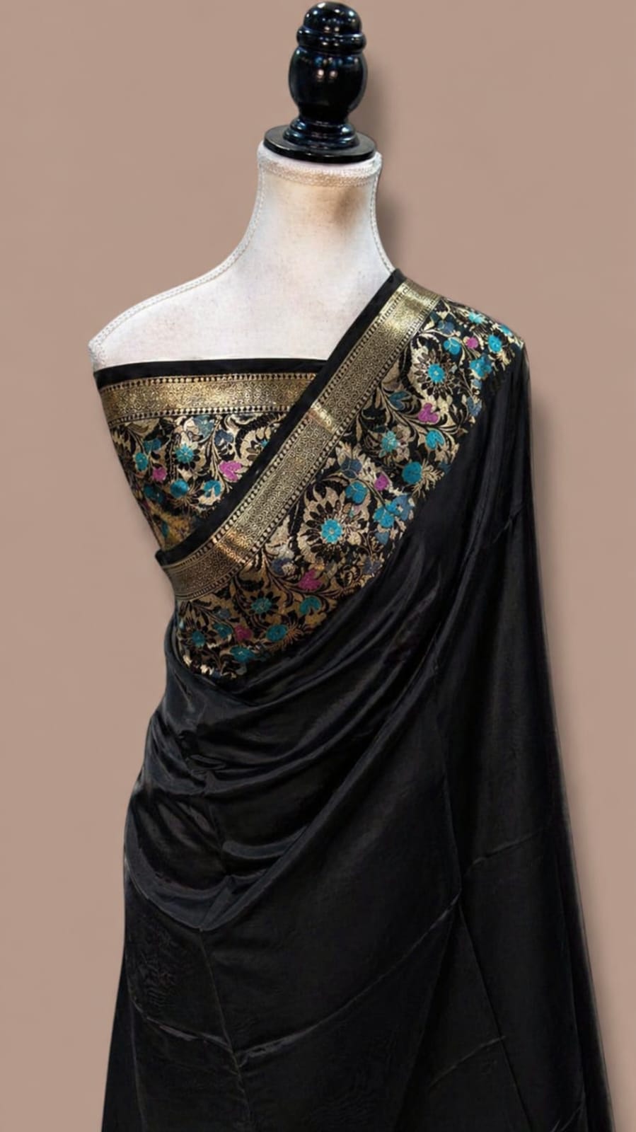 Banarasi Raw Mango Silk Saree with Floral Mina Border - BRMSBK101