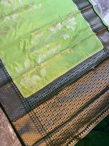 Banarasi Semi Katan Soft Silk Saree with Double Zari Aada Border - BSKSSG051