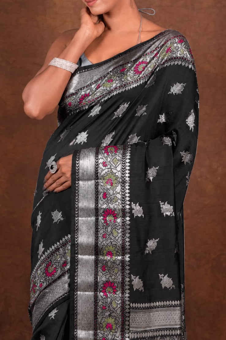 Banarasi Raw Mango Silk Saree with Mina Buta Design - BRMSMBB49