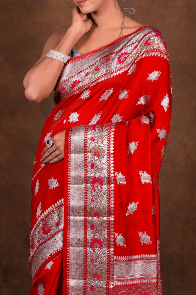 Banarasi Raw Mango Silk Saree with Mina Buta Design - BRMSMBR50