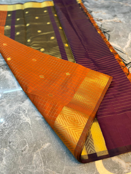 Banarasi Check Pattu Saree with Small Buti Design - BCPSBD063