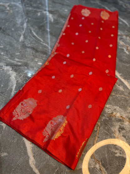 Banarasi Semi Katan Silk Saree with Sona Rupa Mina Buti - BSKSRD35