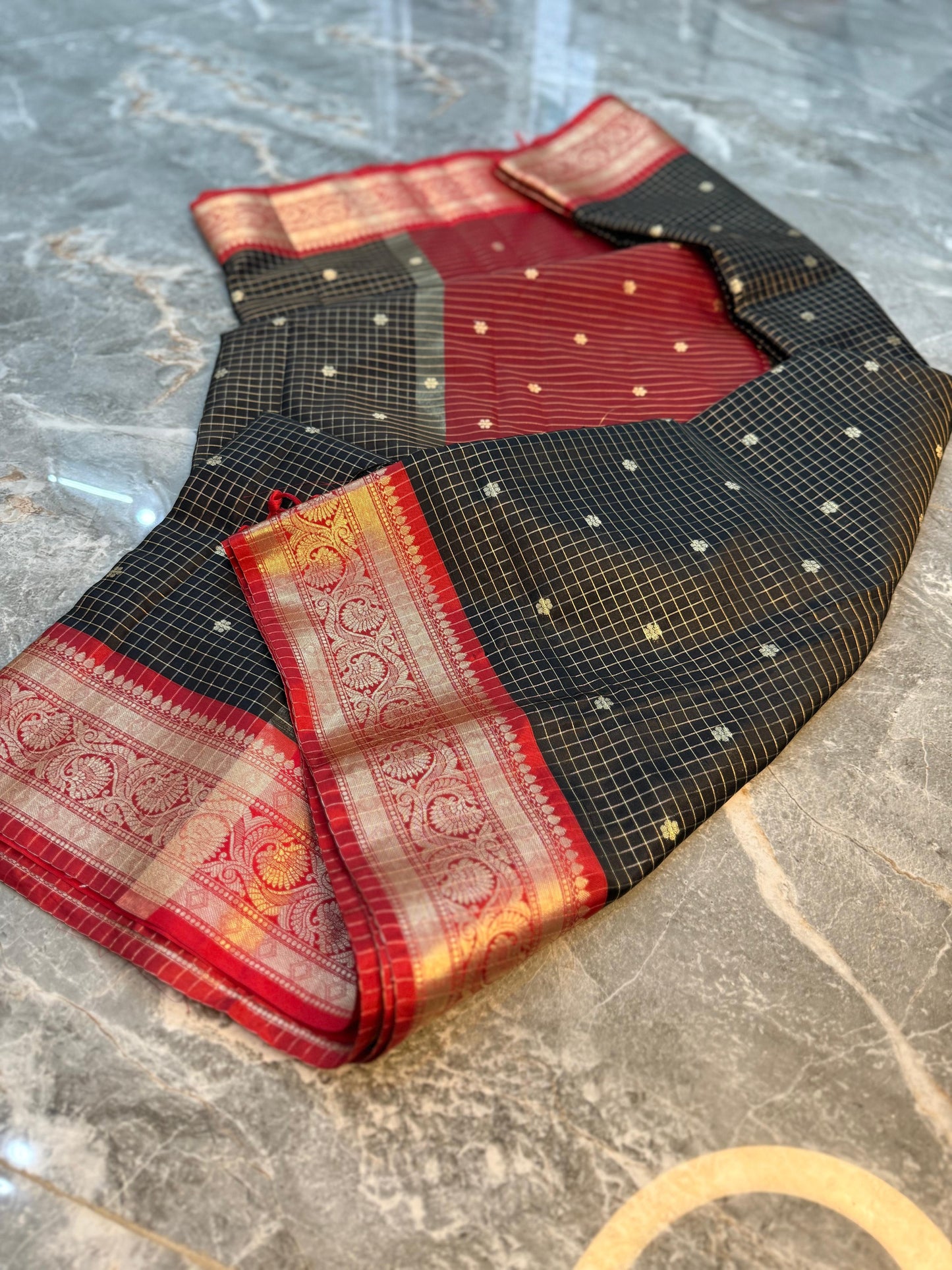 Banarasi Check Pattu Silk Saree - BCPSBR052