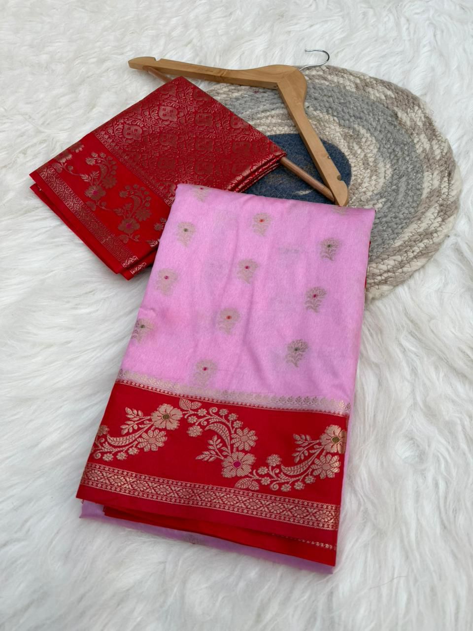 Royal Banarasi Semi Katan Silk Saree with Aada Mina Border Weaving - RBSKSOPR75