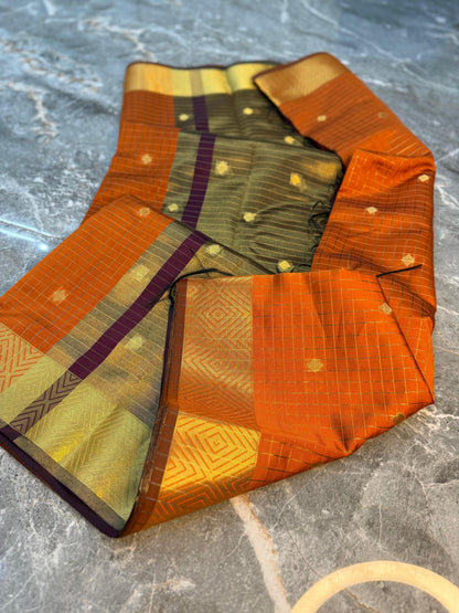 Banarasi Check Pattu Saree with Small Buti Design - BCPSBD063