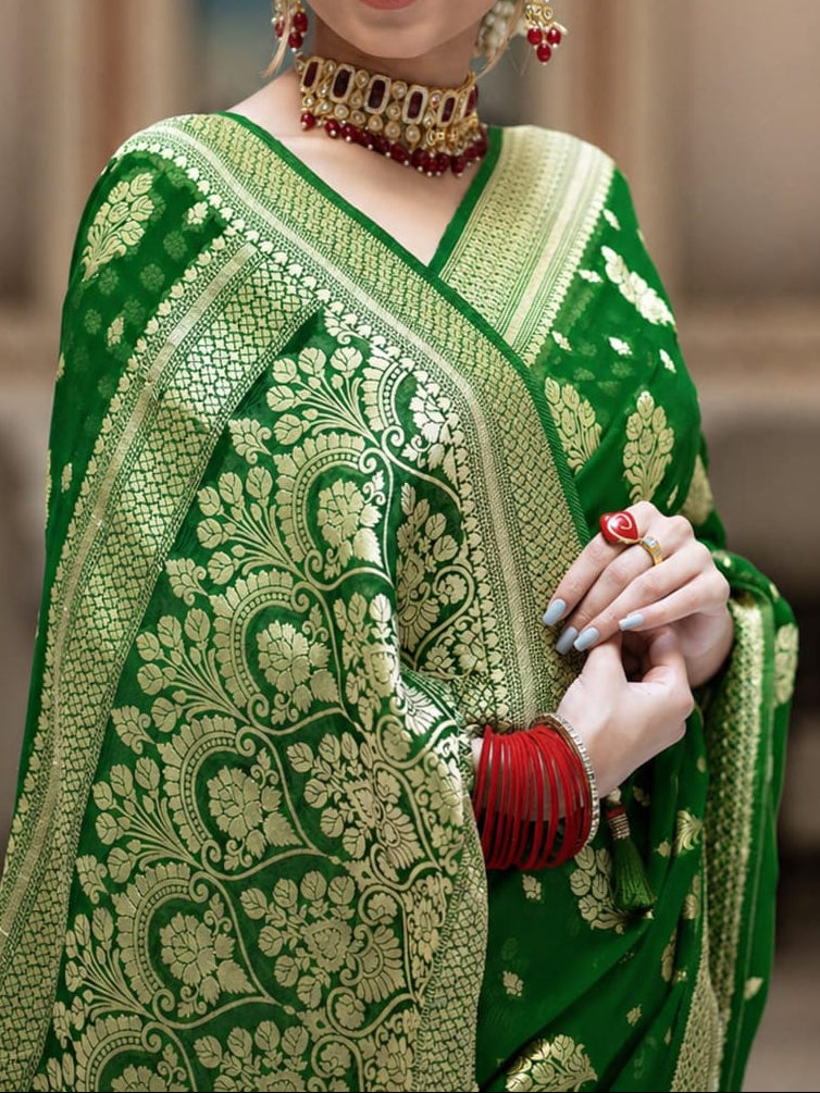Dark Green Banarasi Georgette Silk Saree - DGBGS086