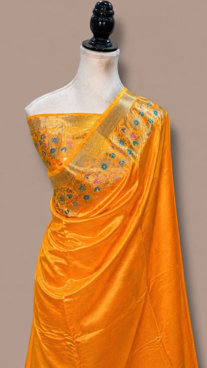 Banarasi Raw Mango Silk Saree with Floral Mina Border - BRMSOR102