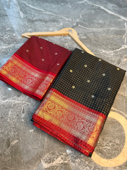 Banarasi Check Pattu Silk Saree - BCPSBR052