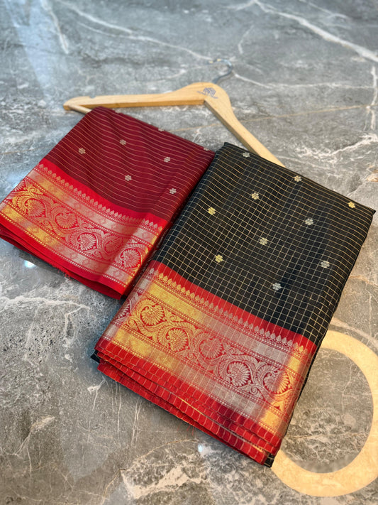 Banarasi Check Pattu Silk Saree - BCPSBR052