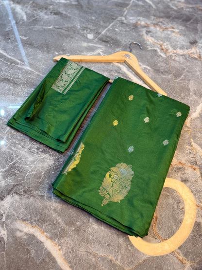 Banarasi Semi Katan Silk Saree with Sona Rupa Mina Buti - BSKSGR31