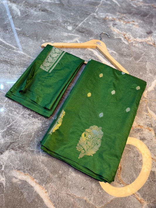 Banarasi Semi Katan Silk Saree with Sona Rupa Mina Buti - BSKSGR31