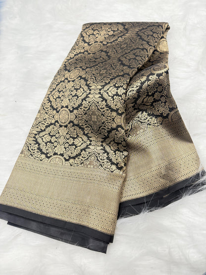 Midnight Royal Black Banarasi Zari Weaving Saree - MRBBZW01